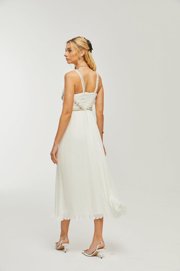 Levoire | V-Décolleté Midi Robe Décorée De Faux Perles