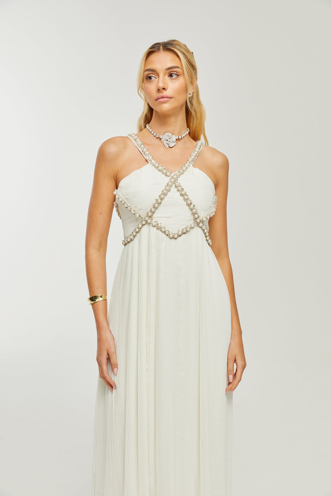 Levoire | V-Décolleté Midi Robe Décorée De Faux Perles