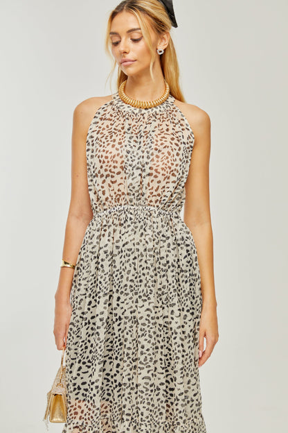 Levoire | Robe Midi Sans Manches À Motif Léopard