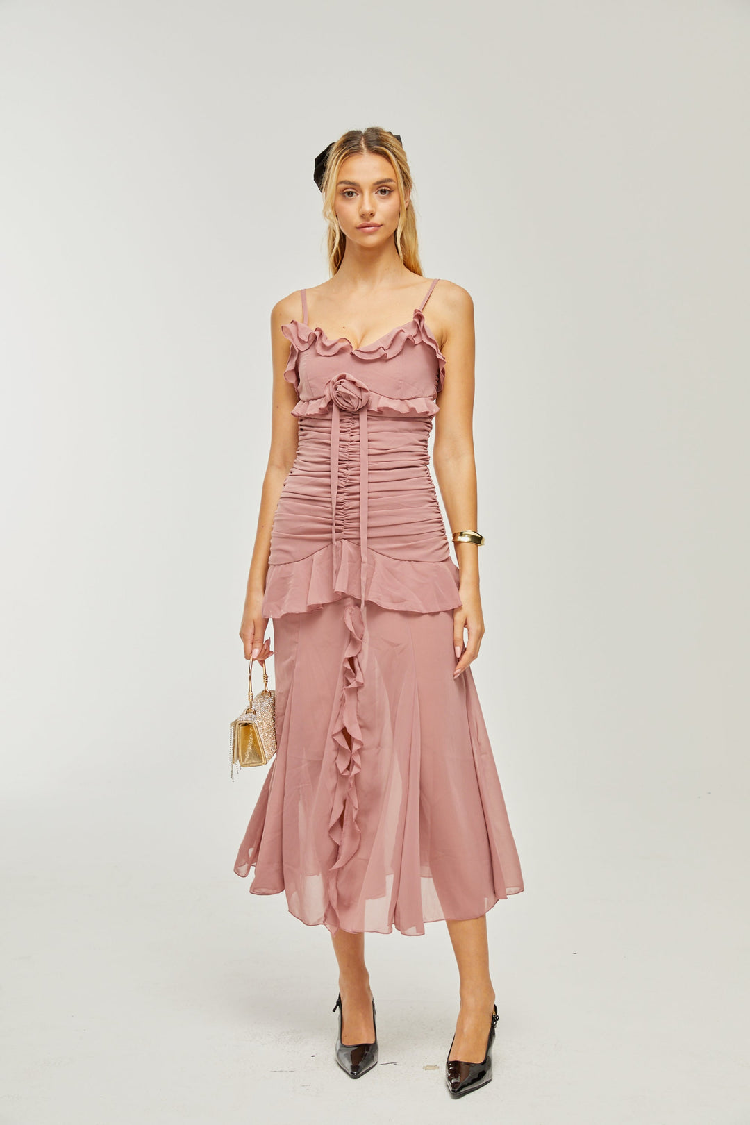 Levoire | Robe Midi Plissée Faux Fleur