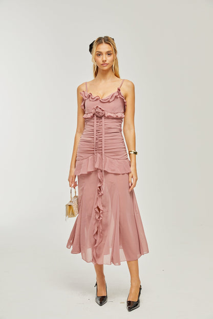 Levoire | Robe Midi Plissée Faux Fleur