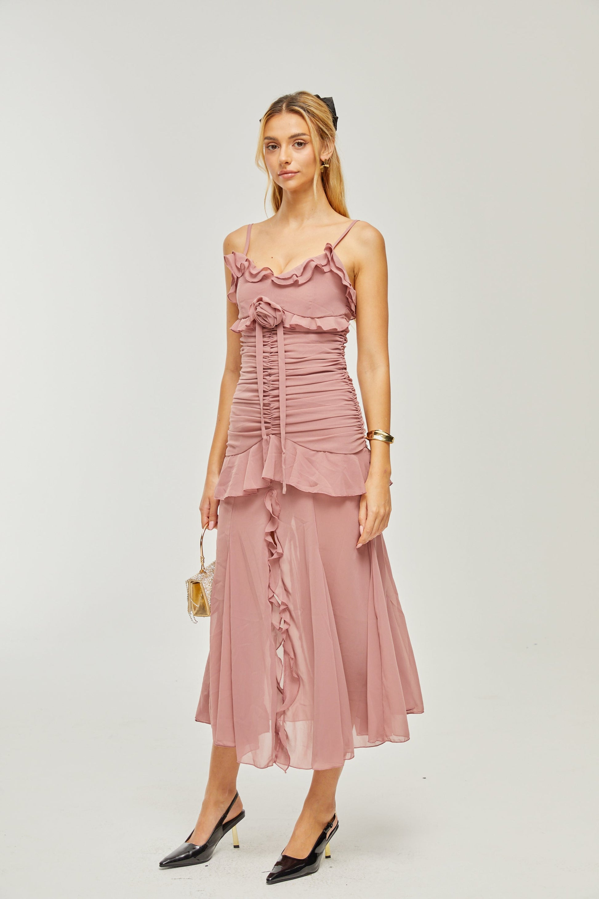 Levoire | Robe Midi Plissée Faux Fleur