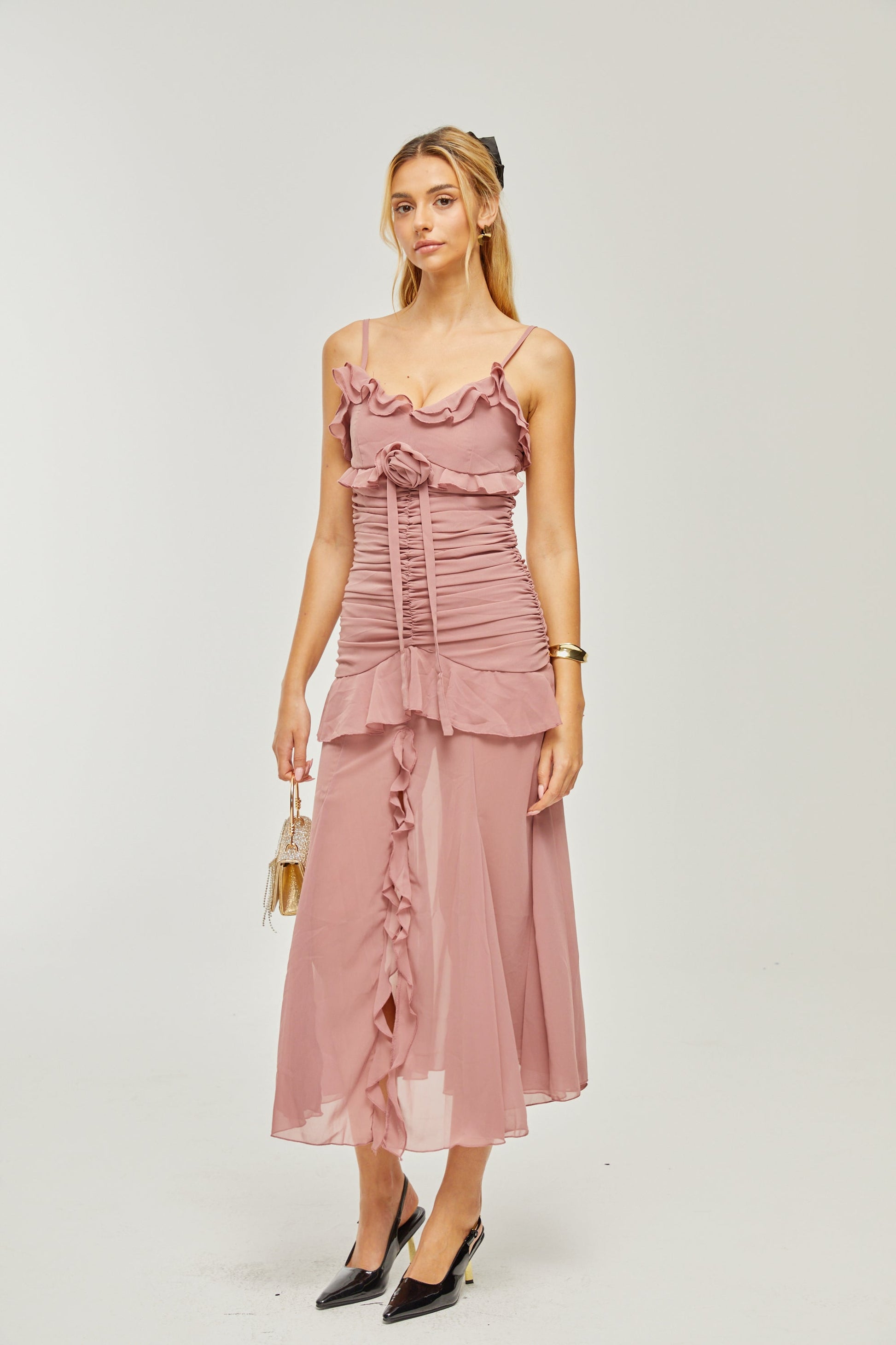 Levoire | Robe Midi Plissée Faux Fleur