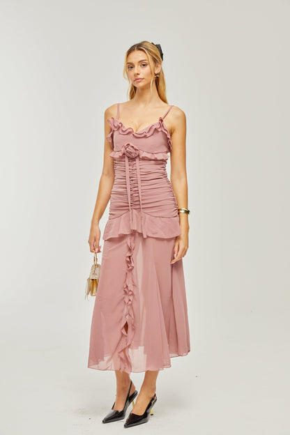 Levoire | Robe Midi Plissée Faux Fleur