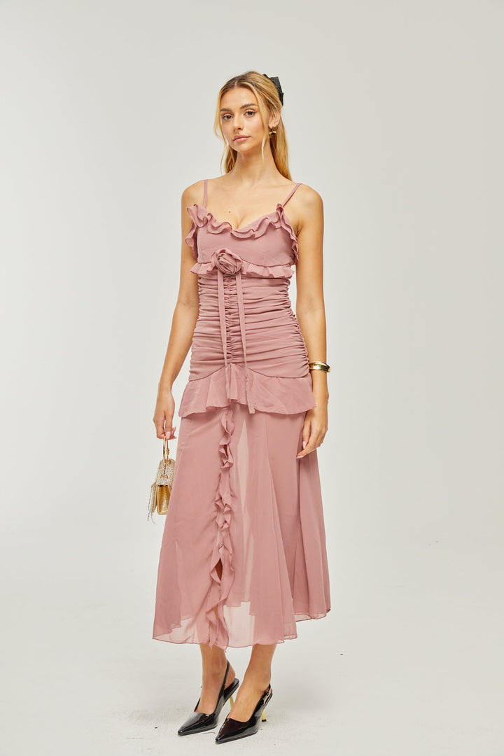 Levoire | Robe Midi Plissée Faux Fleur