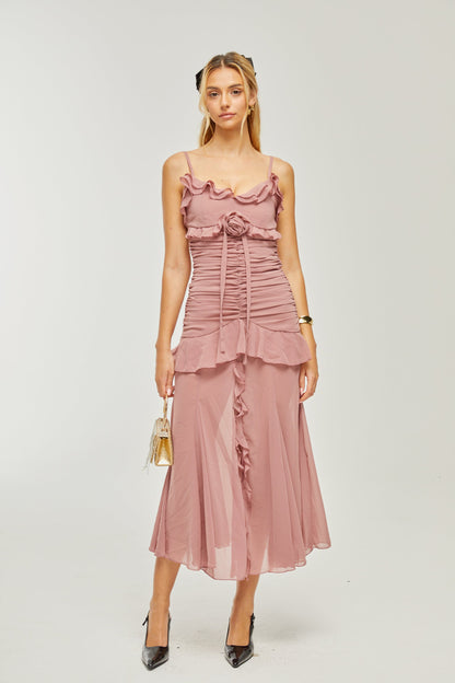 Levoire | Robe Midi Plissée Faux Fleur