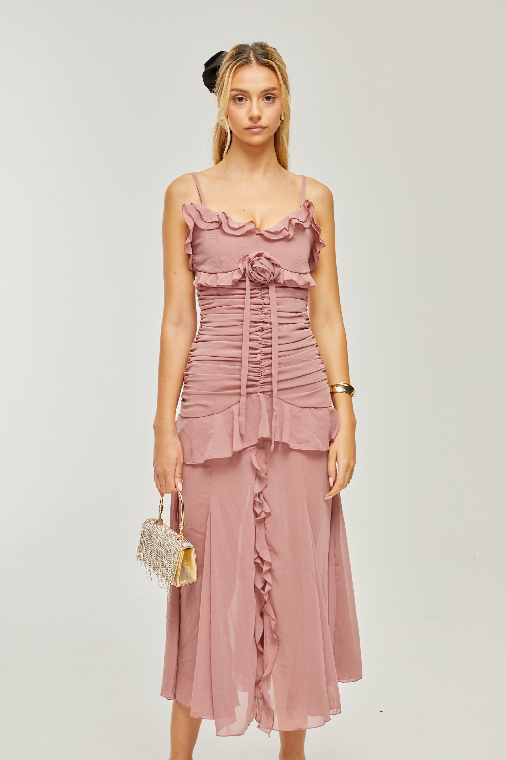 Levoire | Robe Midi Plissée Faux Fleur