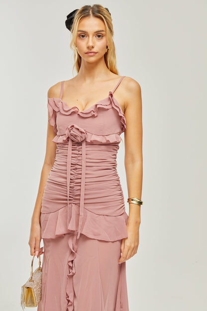 Levoire | Robe Midi Plissée Faux Fleur