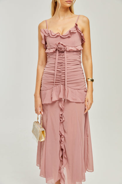 Levoire | Robe Midi Plissée Faux Fleur