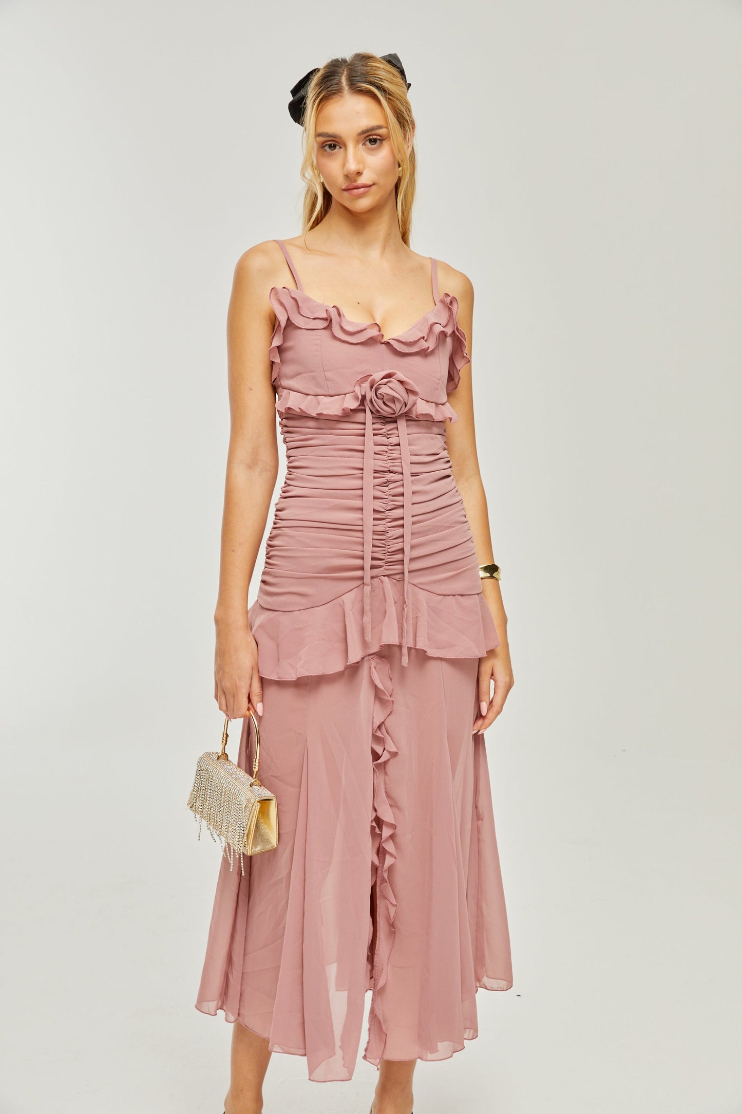 Levoire | Robe Midi Plissée Faux Fleur