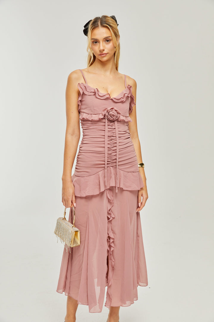 Levoire | Robe Midi Plissée Faux Fleur