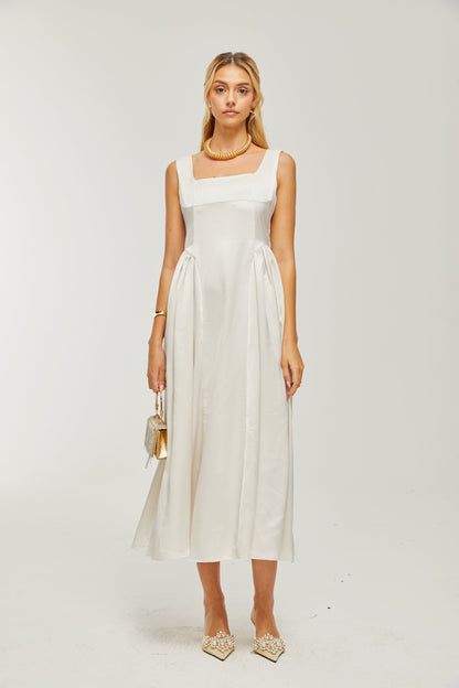 Levoire | Robe Midi Plissée À Col Rectangulaire