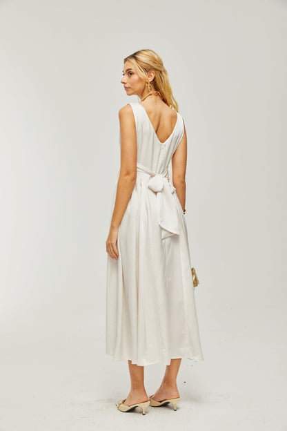 Levoire | Robe Midi Plissée À Col Rectangulaire