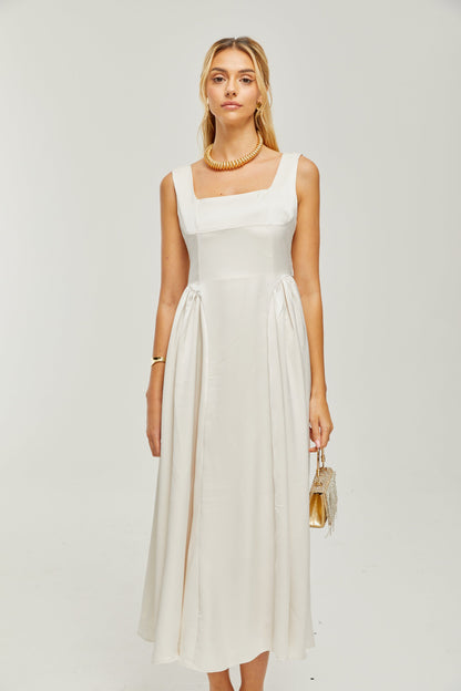 Levoire | Robe Midi Plissée À Col Rectangulaire