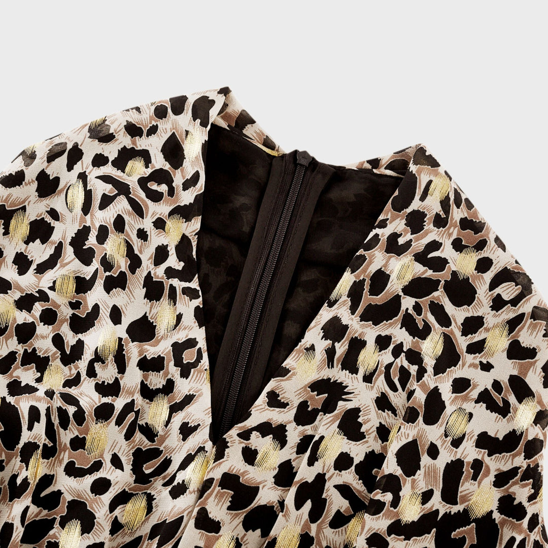 Levoire | V-Décolleté Imprimé Léopard Robe Midi