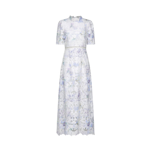 Levoire | Robe Midi À Encolure En Dentelle Imprimé Floral