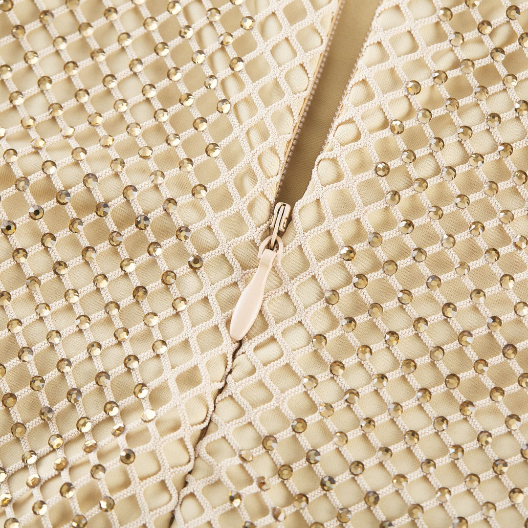 Levoire | Robe Midi En Or Ornée De Cristaux