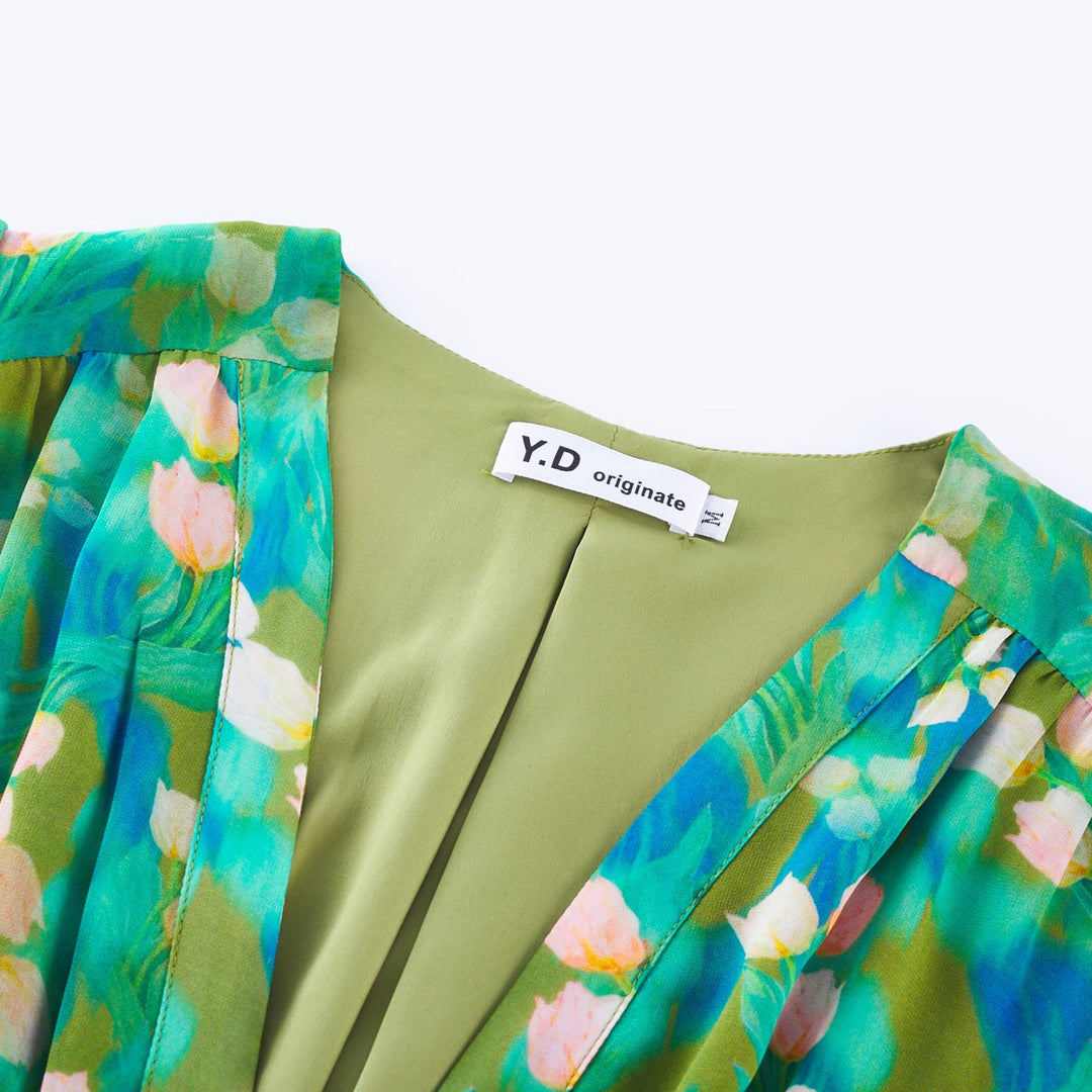 Levoire | Robe Midi À Motifs De Fleurs Vertes