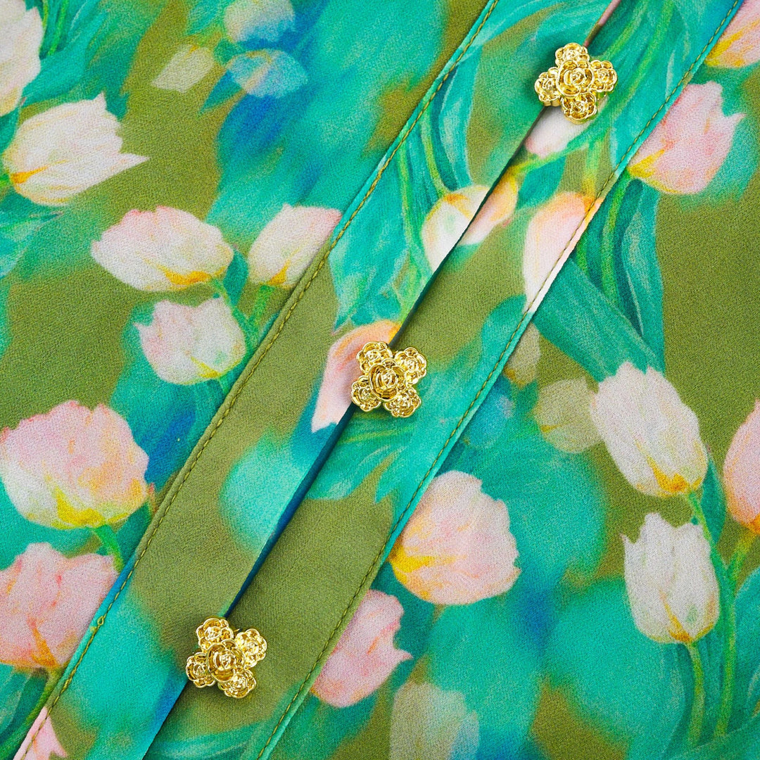 Levoire | Robe Midi À Motifs De Fleurs Vertes