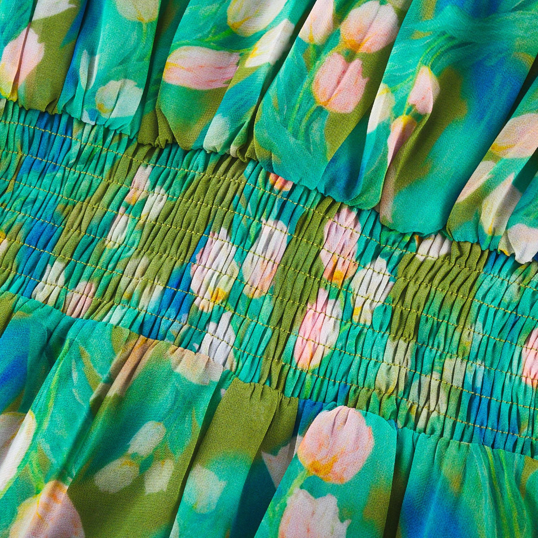 Levoire | Robe Midi À Motifs De Fleurs Vertes