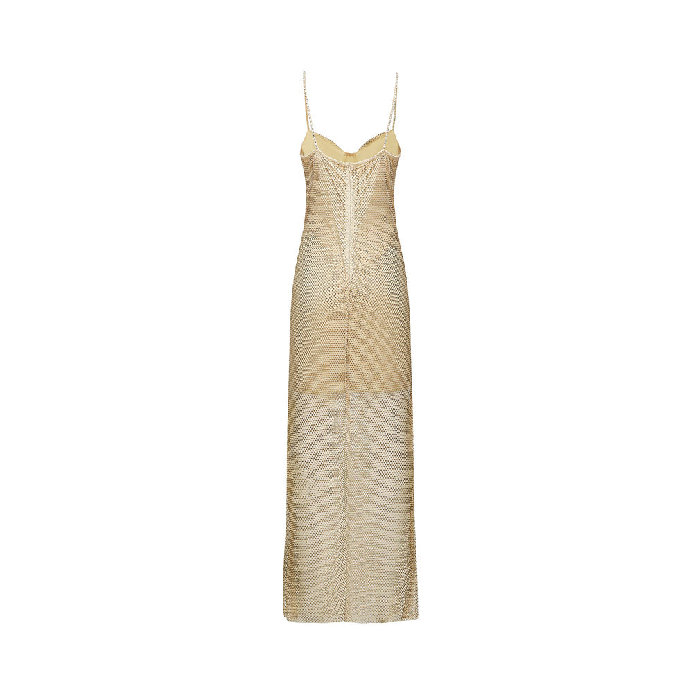 Levoire | Robe Midi En Or Ornée De Cristaux