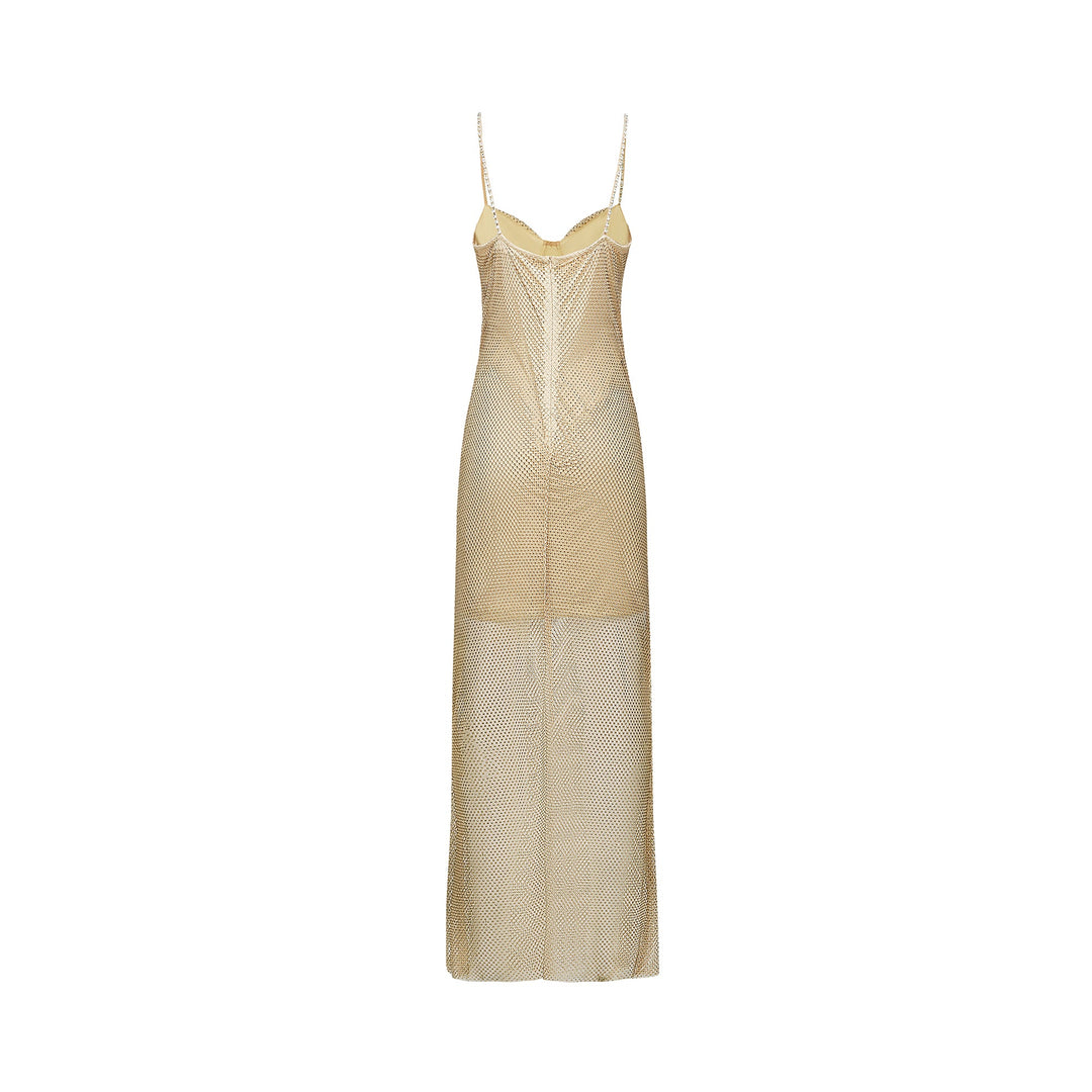 Levoire | Robe Midi En Or Ornée De Cristaux