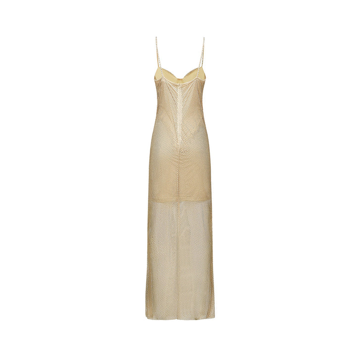 Levoire | Robe Midi En Or Ornée De Cristaux