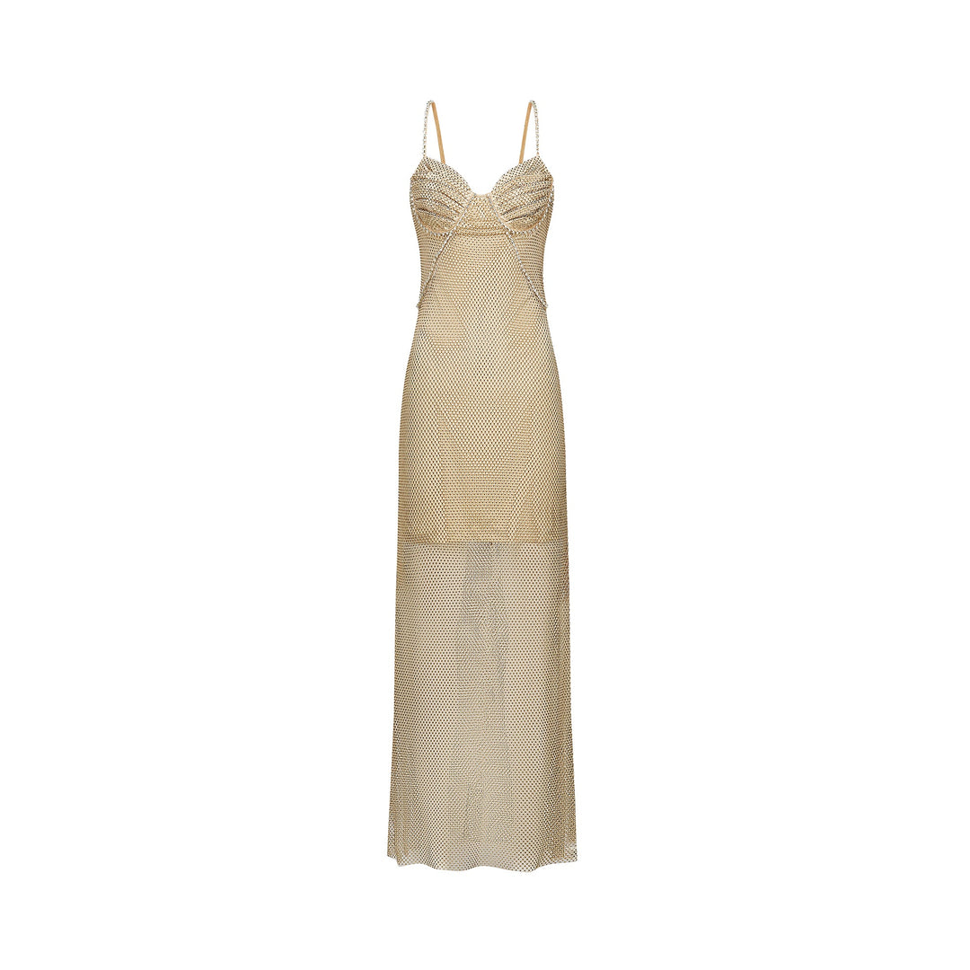 Levoire | Robe Midi En Or Ornée De Cristaux