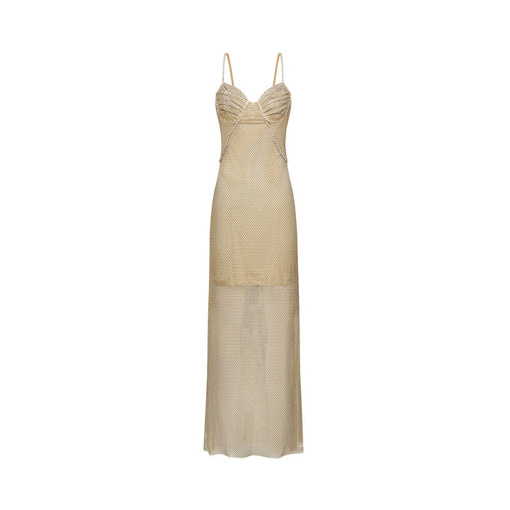 Levoire | Robe Midi En Or Ornée De Cristaux