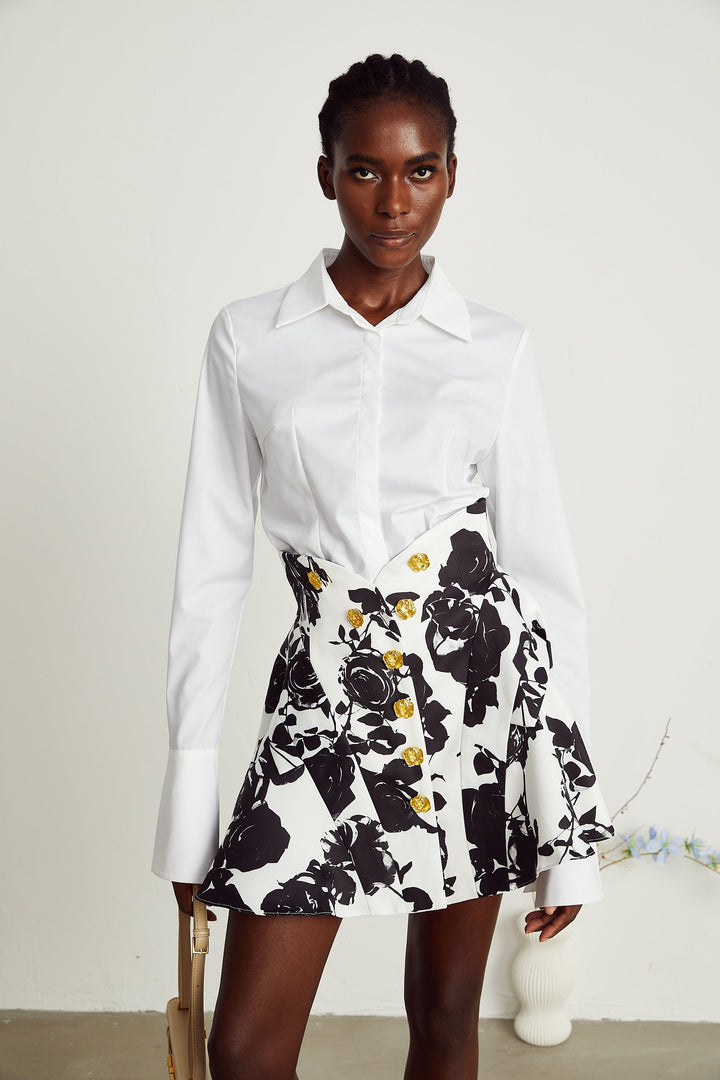 Levoire | Motif Floral Chemise & Jupe Ensemble Assorti