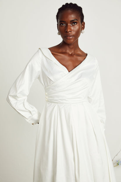 Levoire | Robe Midi Plissée Blanche À Col En V