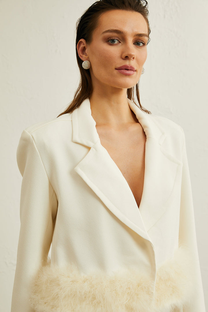 Levoire | Veste Bleue À Bordure En Dentelle & Jupe Ensemble Coordonné