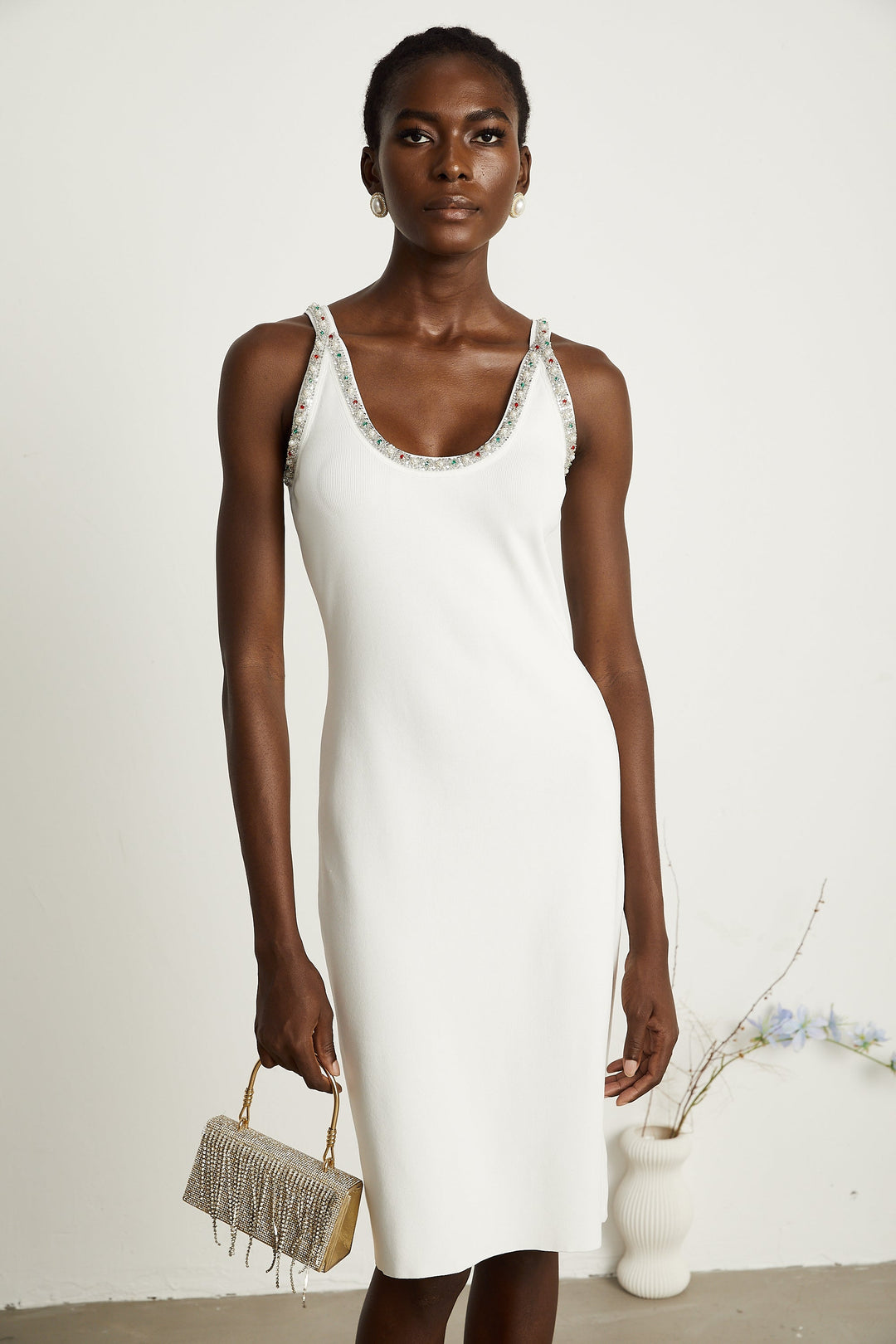 Levoire | Pull En Tricot Orné De Perles Blanches & Robe Ensemble Assorti