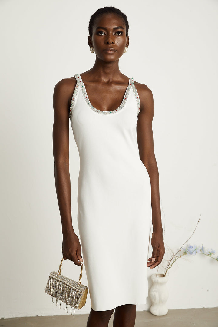 Levoire | Pull En Tricot Orné De Perles Blanches & Robe Ensemble Assorti