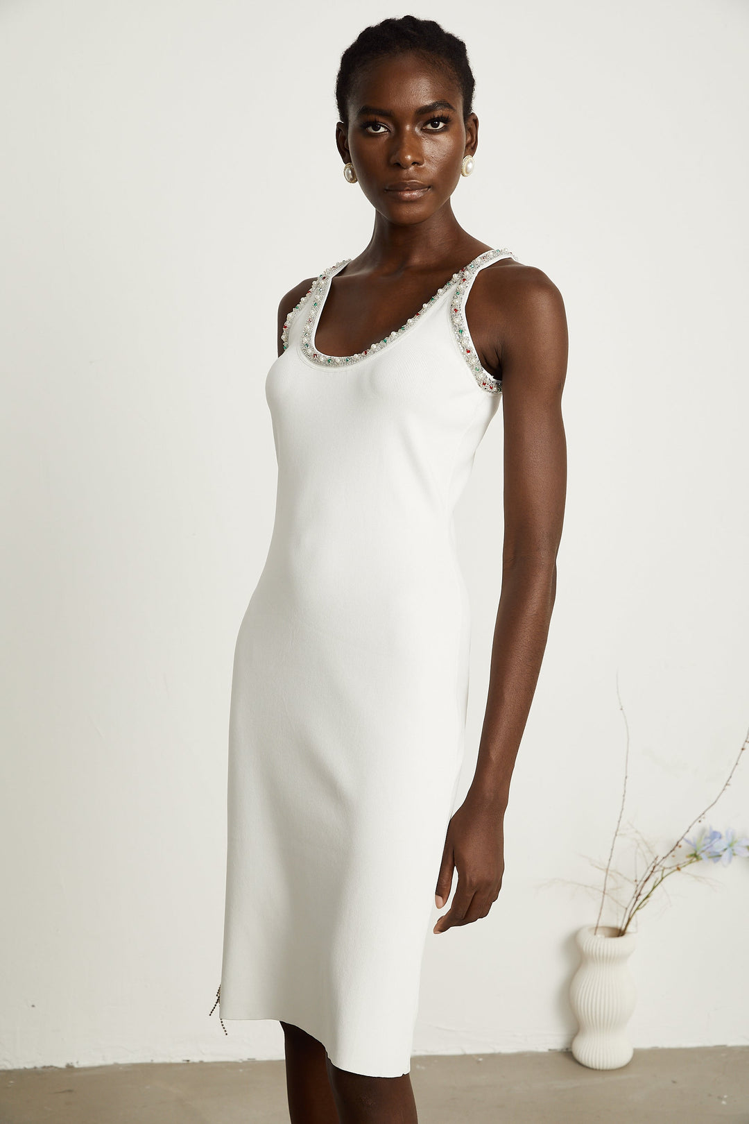 Levoire | Pull En Tricot Orné De Perles Blanches & Robe Ensemble Assorti