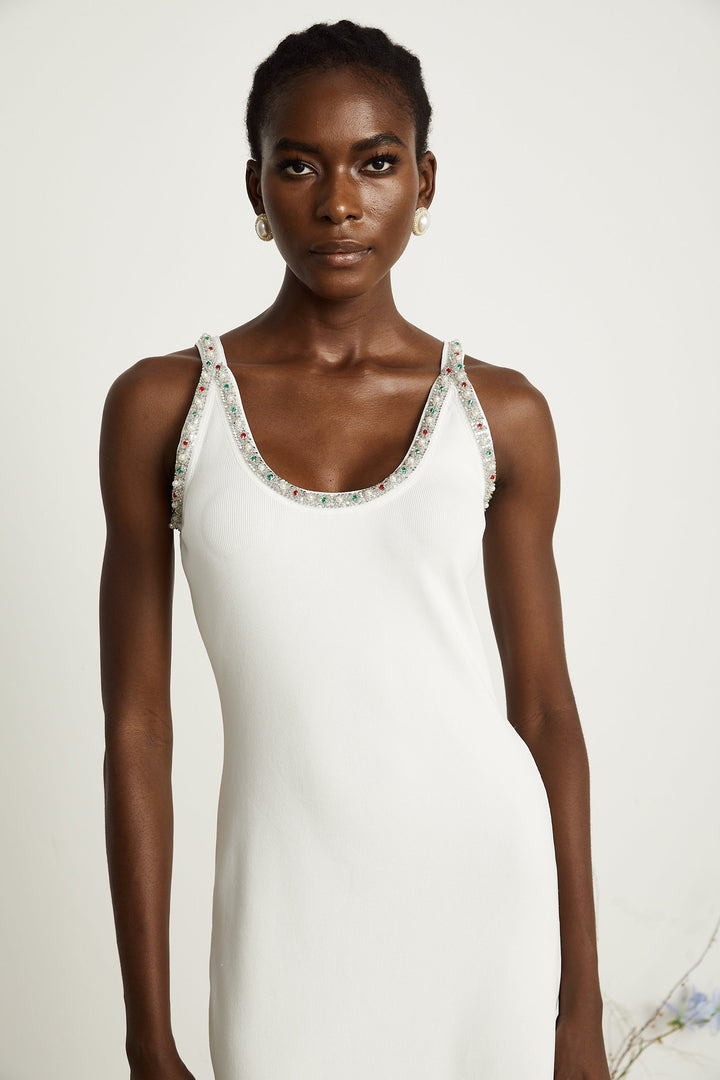 Levoire | Pull En Tricot Orné De Perles Blanches & Robe Ensemble Assorti
