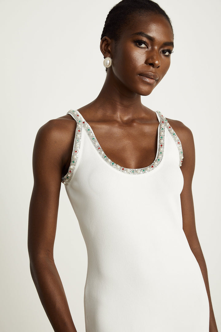 Levoire | Pull En Tricot Orné De Perles Blanches & Robe Ensemble Assorti