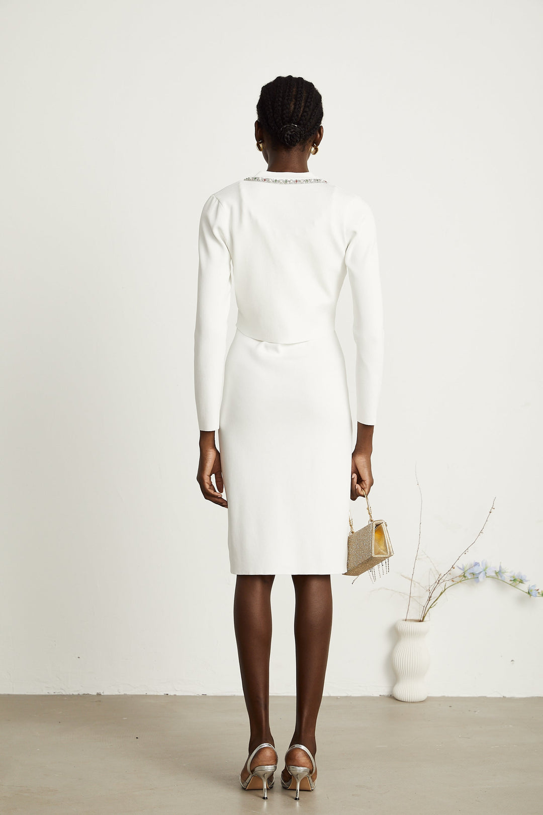 Levoire | Pull En Tricot Orné De Perles Blanches & Robe Ensemble Assorti