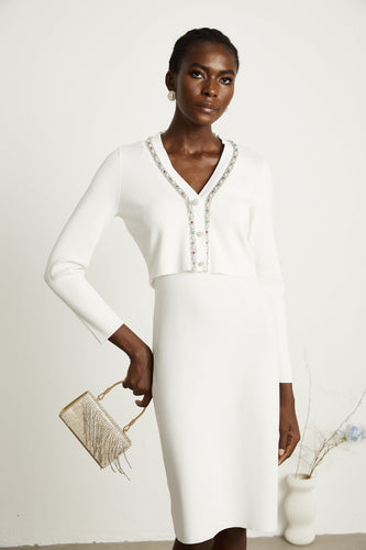 Levoire | Pull En Tricot Orné De Perles Blanches & Robe Ensemble Assorti