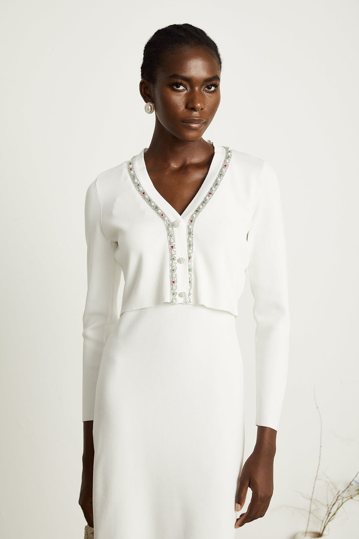 Levoire | Pull En Tricot Orné De Perles Blanches & Robe Ensemble Assorti