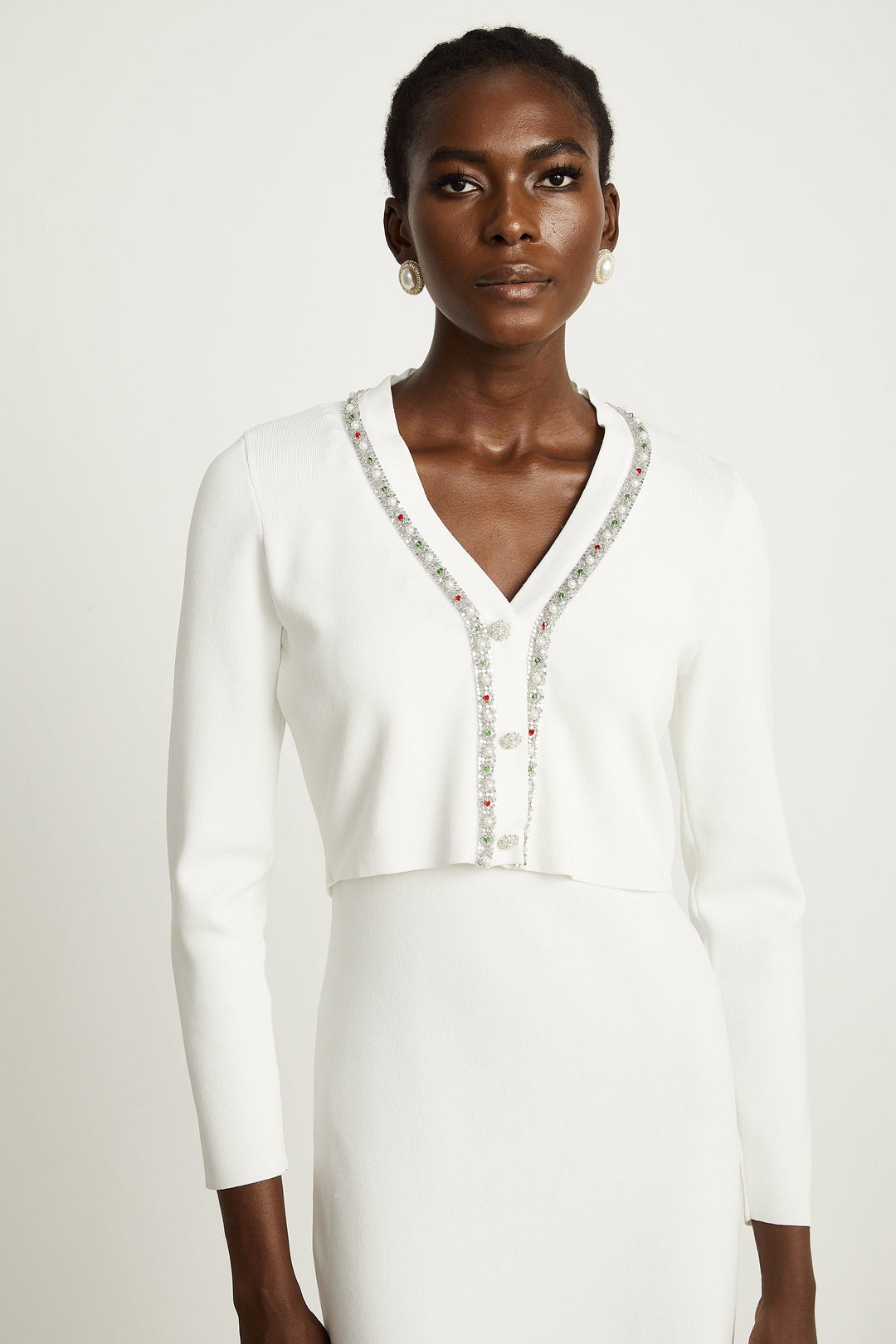 Levoire | Pull En Tricot Orné De Perles Blanches & Robe Ensemble Assorti