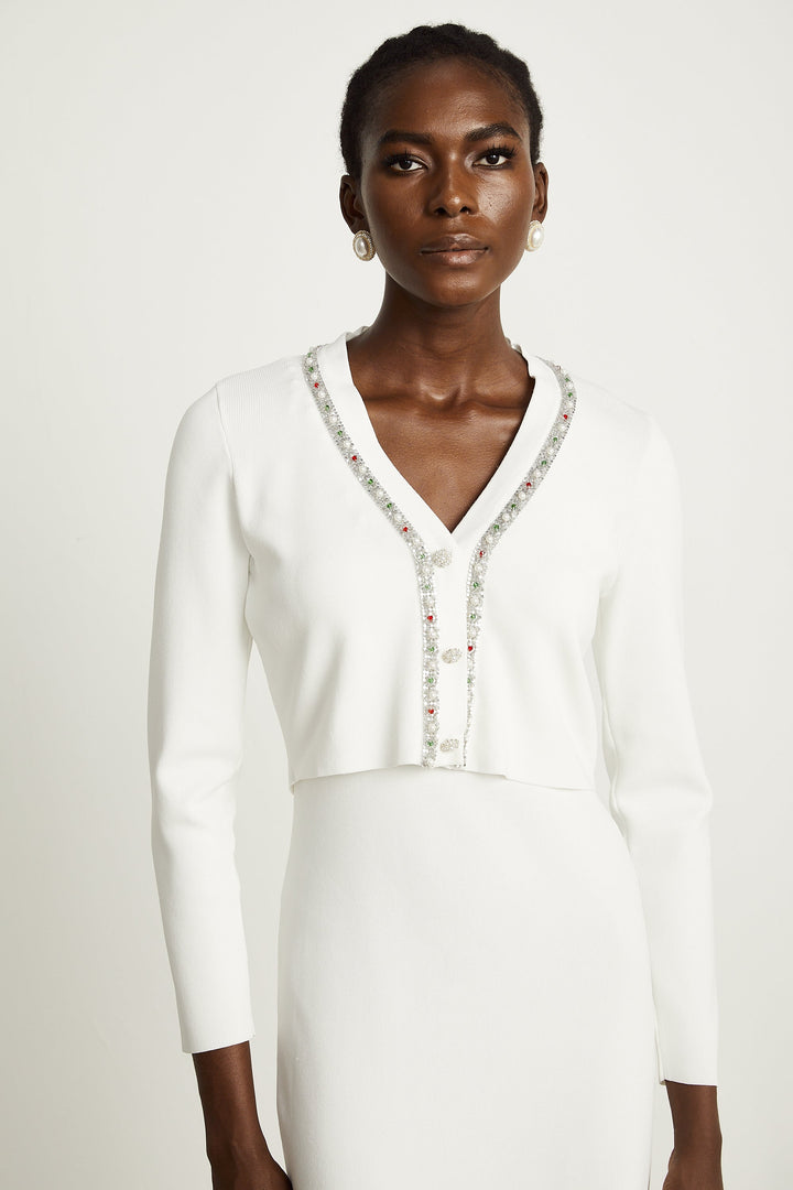 Levoire | Pull En Tricot Orné De Perles Blanches & Robe Ensemble Assorti