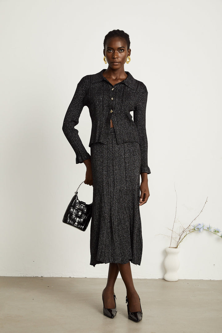 Levoire | Pull En Tricot Noir Et Jupe Ensemble Assorti