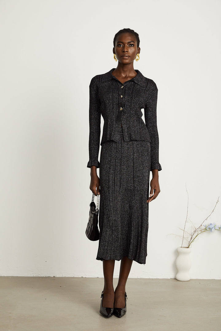 Levoire | Pull En Tricot Noir Et Jupe Ensemble Assorti