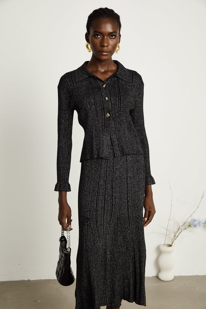 Levoire | Pull En Tricot Noir Et Jupe Ensemble Assorti