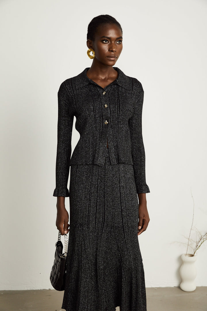Levoire | Pull En Tricot Noir Et Jupe Ensemble Assorti