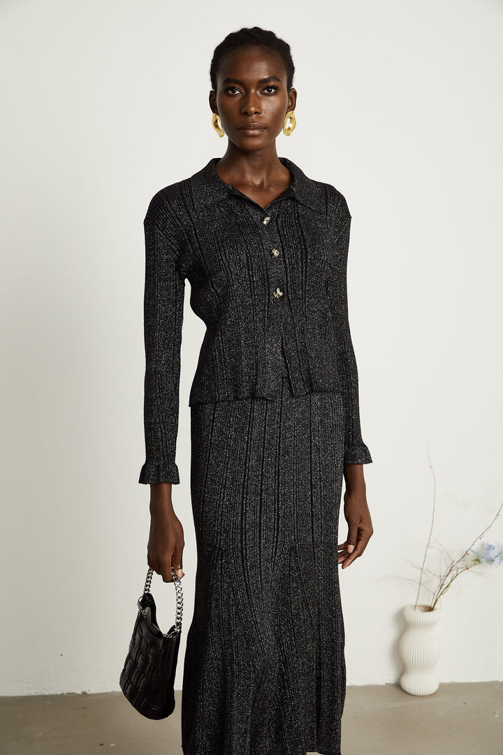 Levoire | Pull En Tricot Noir Et Jupe Ensemble Assorti