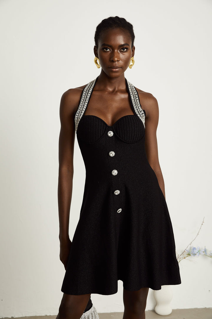 Levoire | Robe Mini En Tricot Noire Ornée