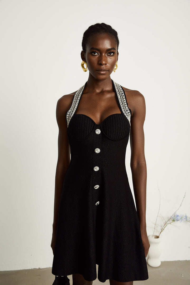 Levoire | Robe Mini En Tricot Noire Ornée