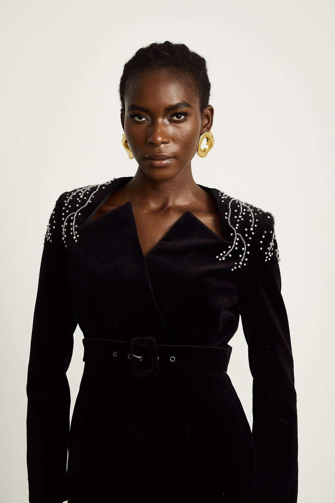 Levoire | Robe Mini En Velours Noir Ornée De Cristaux